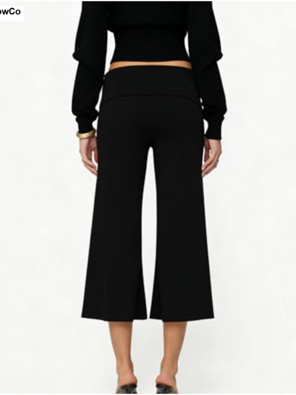 Womens Fold Over Capri Pants Flow Wide Leg Gaucho Yoga Lounge - Picture 4 of 4